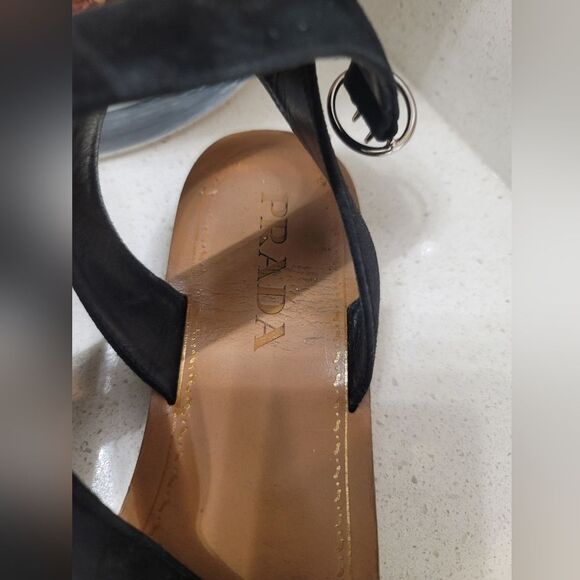 PRADA Suede Ankle Wrap T-Strap Sandals Womens Black 36 Flat Gladiator Strappy - Picture 3 of 7